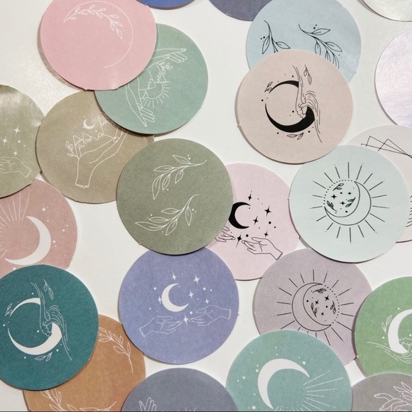 Boho Stickers Planet Moon Symbol. 1 Box 45 Pieces - Picture 2 of 7